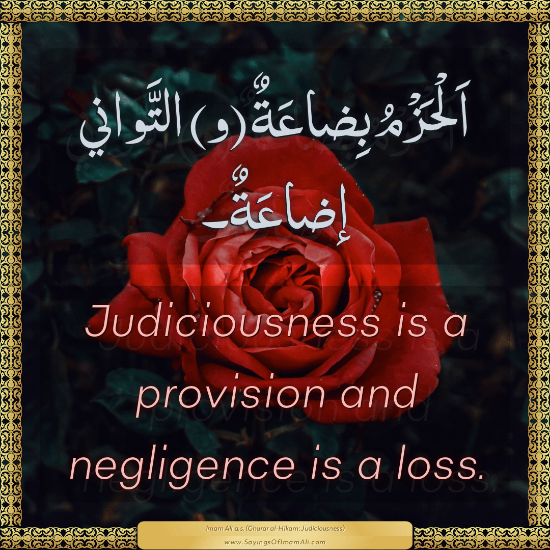 Judiciousness is a provision and negligence is a loss.